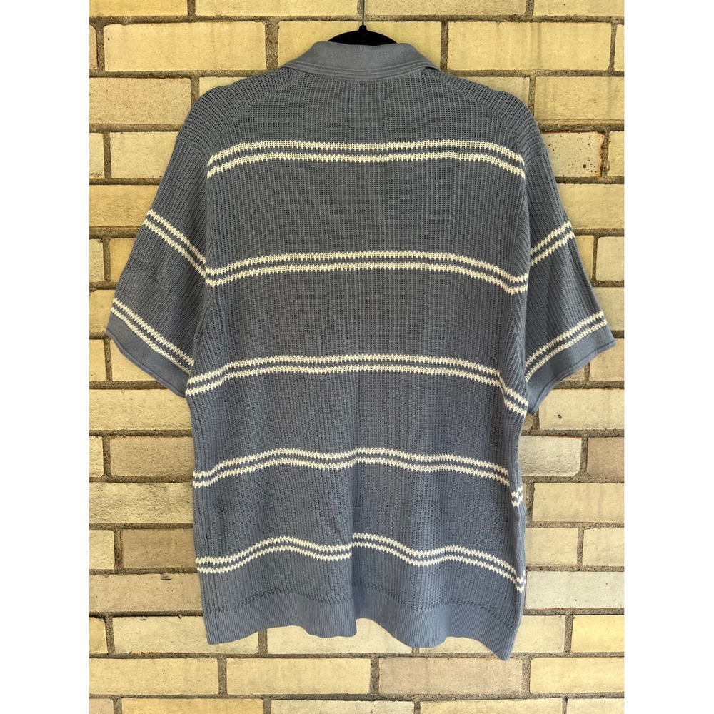 Abercrombie & Fitch Blue Striped Knit Johnny Collar Sweater Polo Mens Large - Picture 4 of 4